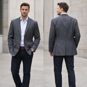 Adams Row Gray Windowpane Blazer – Men’s Size 42 (Approx.) – Classic Tailored Sp